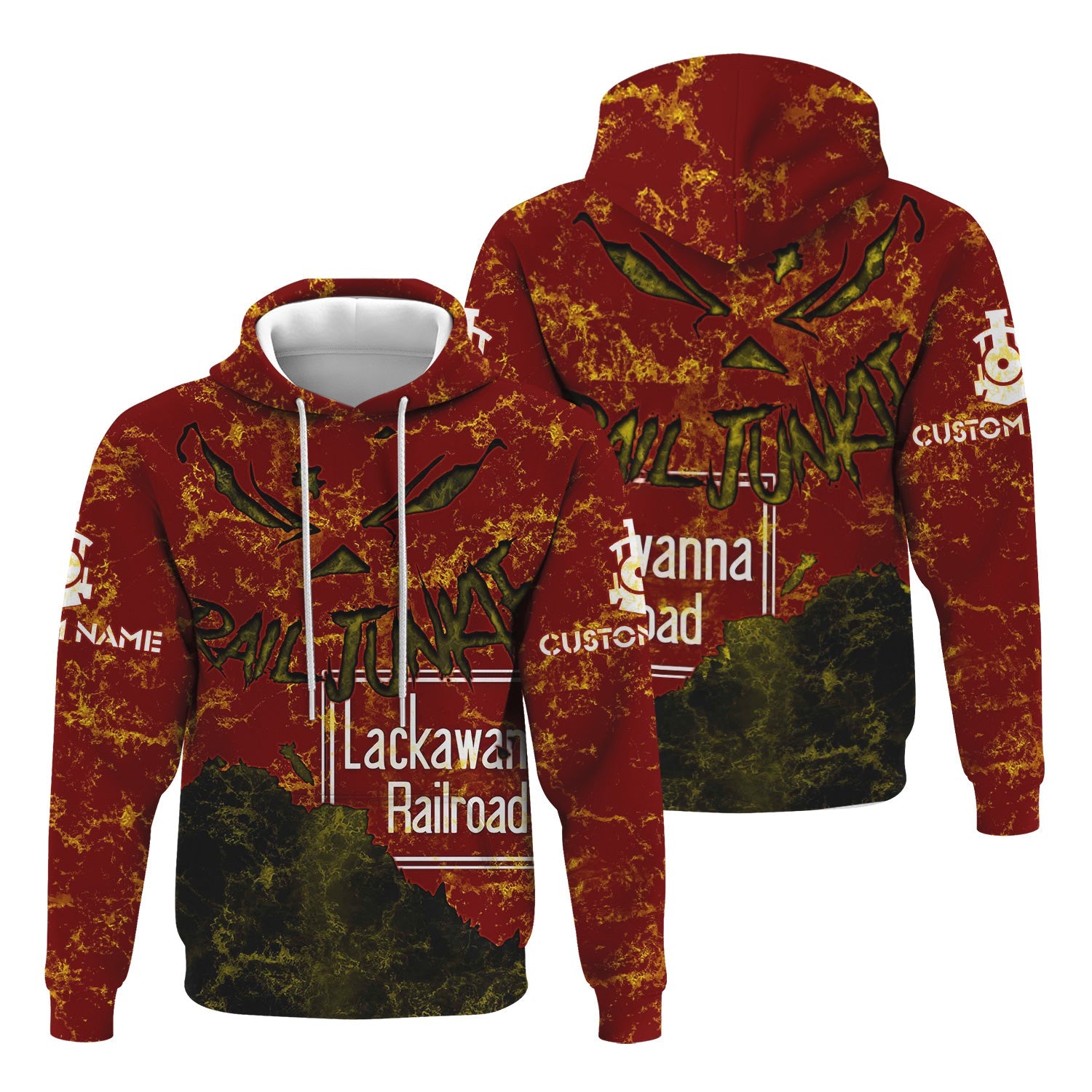 Railspirit Personalized Delaware, Lackawanna and Western Railroad Hoodie Torn Graphic Style DL&W Train Zip Up Hoodie For Rail Junkie