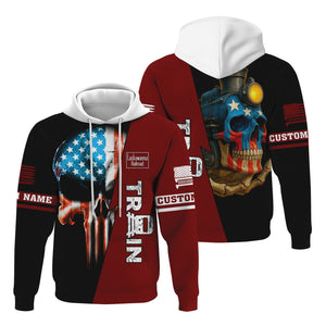 Railspirit Personalized Delaware, Lackawanna and Western Railroad Hoodie Train Skull American Flag DL&W Zip Up Hoodie