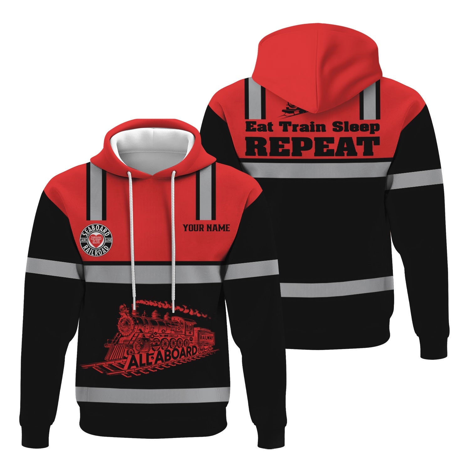 Railspirit Custom Name Seaboard Air Line Railroad Hoodie Eat Train Sleep Repeat Printed Train Zip Hoodie