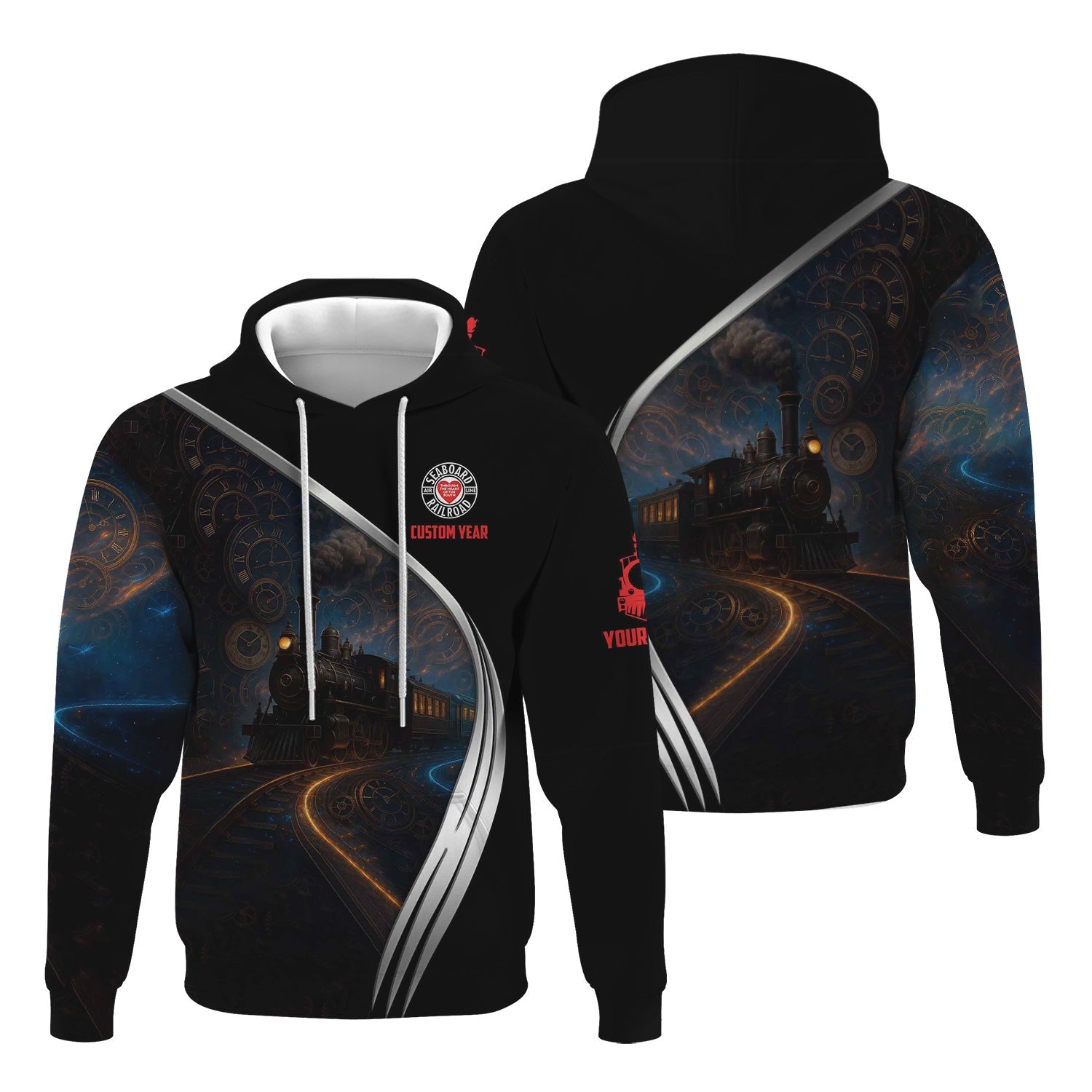 Railspirit Personalized Seaboard Air Line Railroad Hoodie Steampunk Locomotive with Custom Year Train Zip Up Hoodie