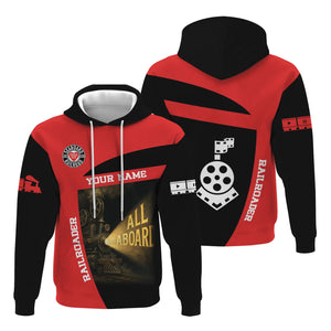 Railspirit Personalized Seaboard Air Line Railroad Hoodie All Aboard Steam Train Movie Projector Style Zip Up Hoodie