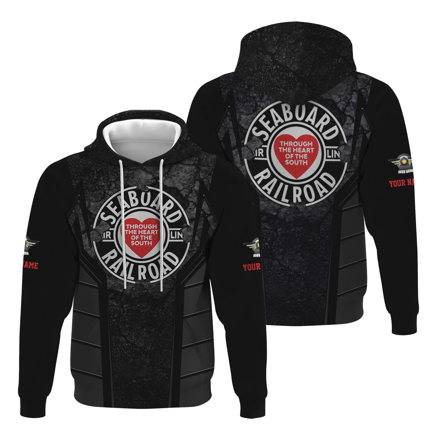 Railspirit Personalized Seaboard Air Line Railroad Hoodie Cracked Metal Design Train Zip Up Hoodie for Rail Enthusiasts