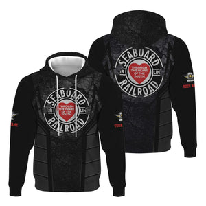 Railspirit Personalized Seaboard Air Line Railroad Hoodie Cracked Metal Design Train Zip Up Hoodie for Rail Enthusiasts