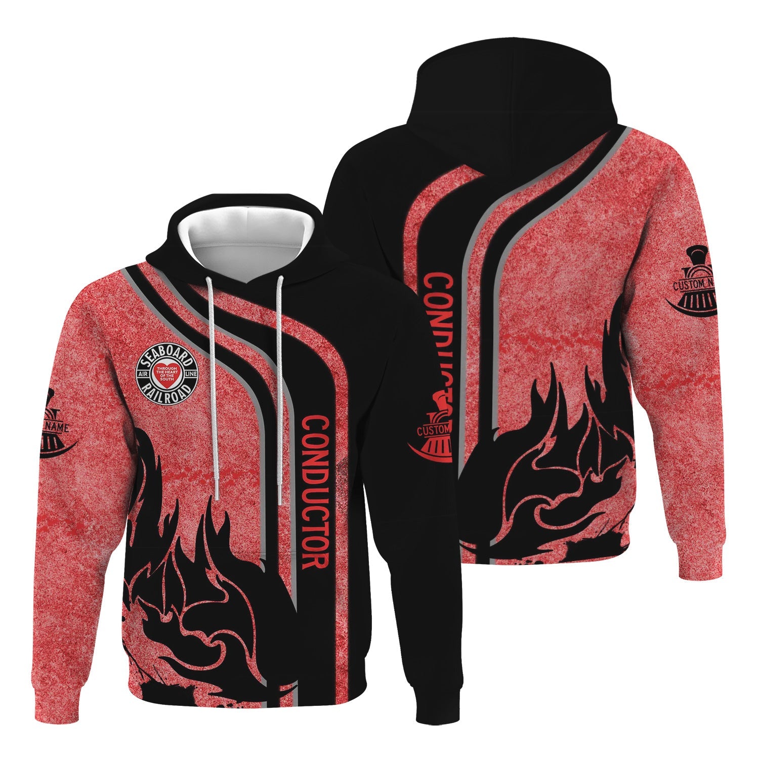 Railspirit Personalized Seaboard Air Line Railroad Hoodie Flame Design with Custom Job Position Train Zip Up Hoodie