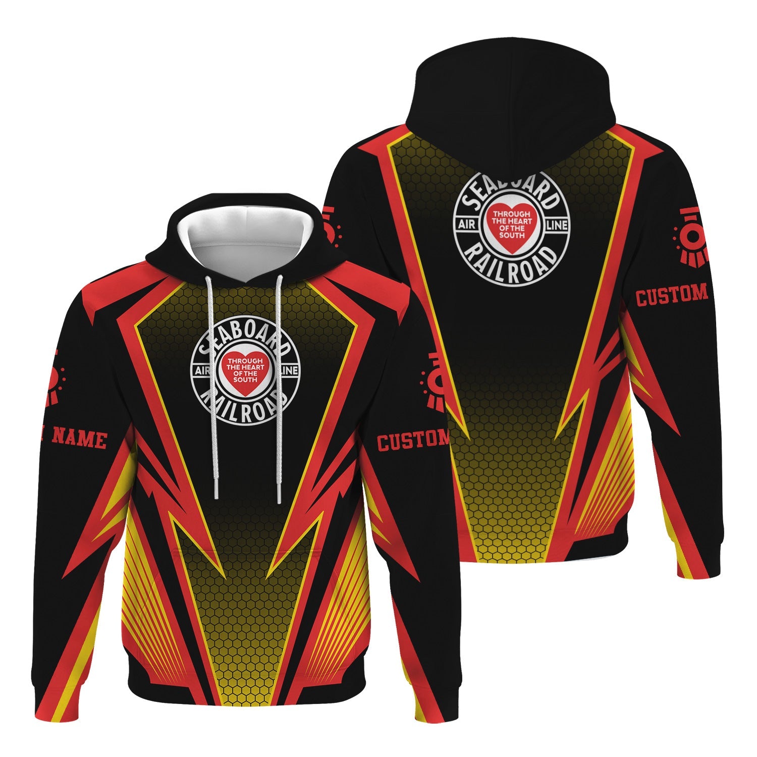 Railspirit Personalized Seaboard Air Line Railroad Hoodie Lightning Graphic Style Zip Up Hoodie Gift Idea For Train Lover