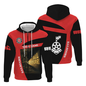 Railspirit Personalized Seaboard Air Line Railroad Hoodie All Aboard Steam Train Movie Projector Style Zip Up Hoodie