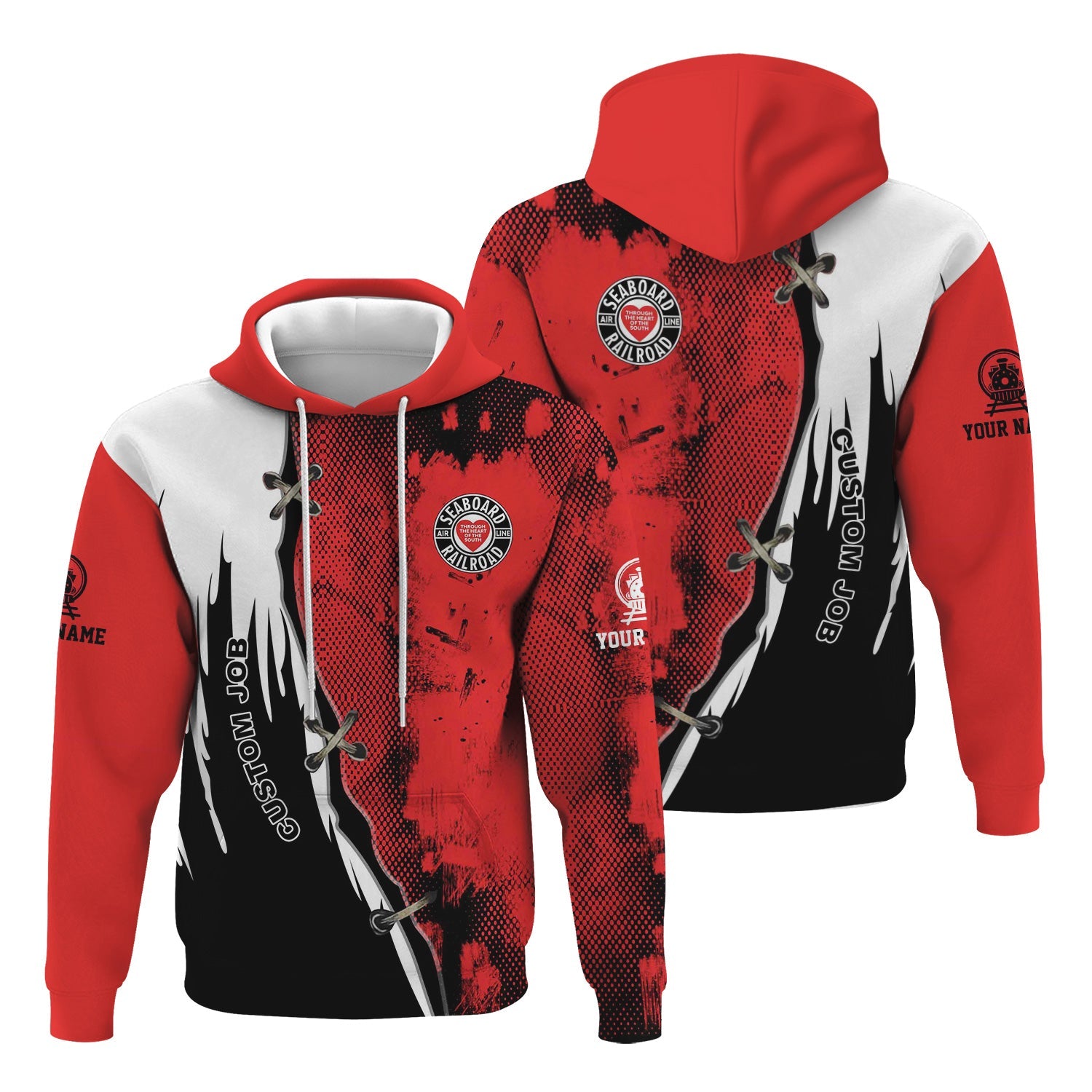 Railspirit Personalized Seaboard Air Line Railroad Hoodie Retro Stitches Design with Custom Position Train Zip Up Hoodie