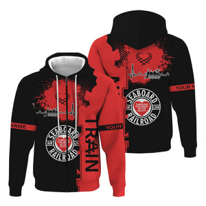 Railspirit Personalized Seaboard Air Line Railroad Hoodie Engine Heartbeat and Track Love Style Zip Up Hoodie Gift Idea For Train Lovers