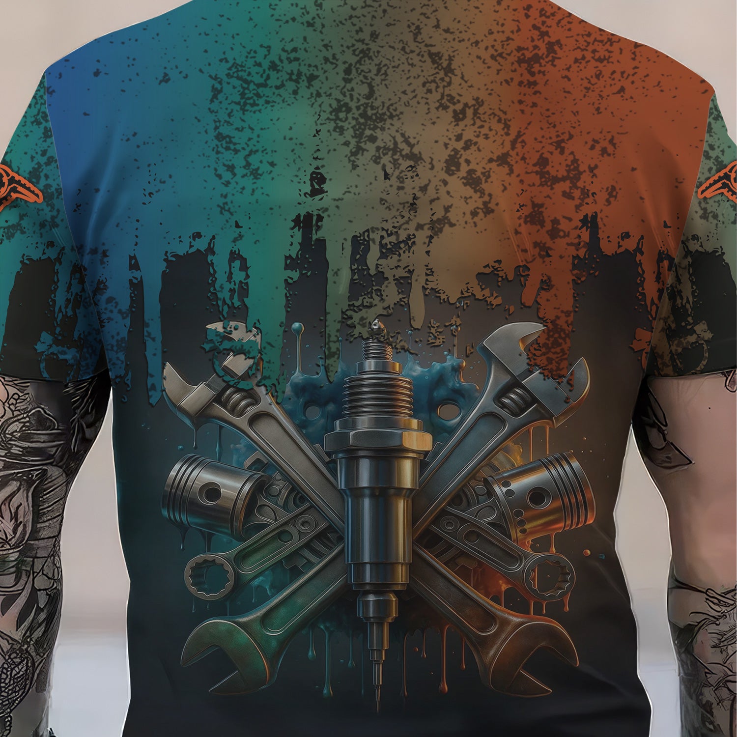 Personalized Mechanic Shirt, Colorful Wrenches Piston and Spark Plug Design, Gift For Men