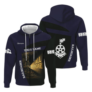 Railspirit Personalized Chessie System Railroad Hoodie All Aboard Steam Train Movie Projector Style Zip Up Hoodie