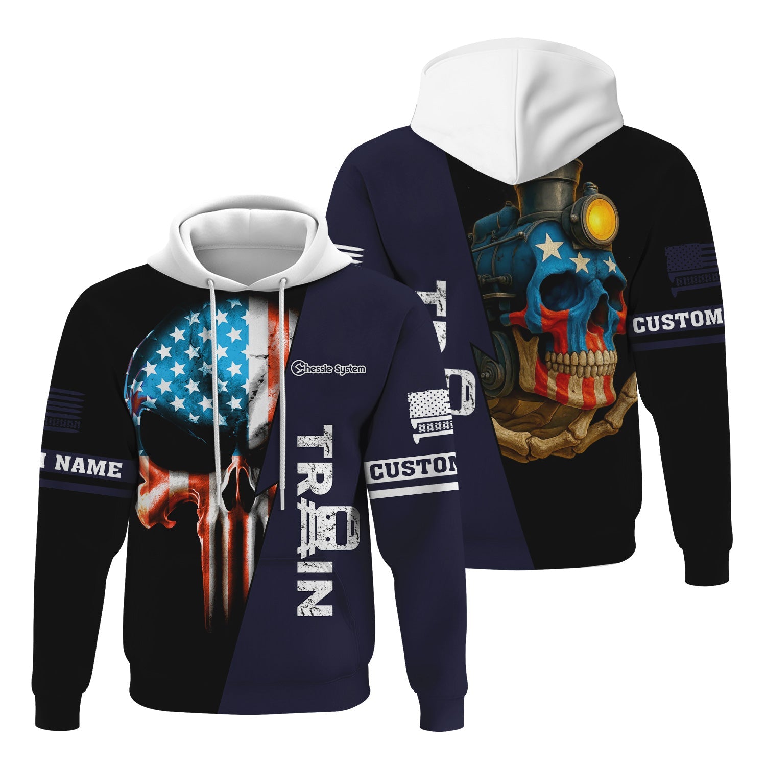 Railspirit Personalized Chessie System Railroad Hoodie Train Skull American Flag Zip Up Hoodie All Over Print