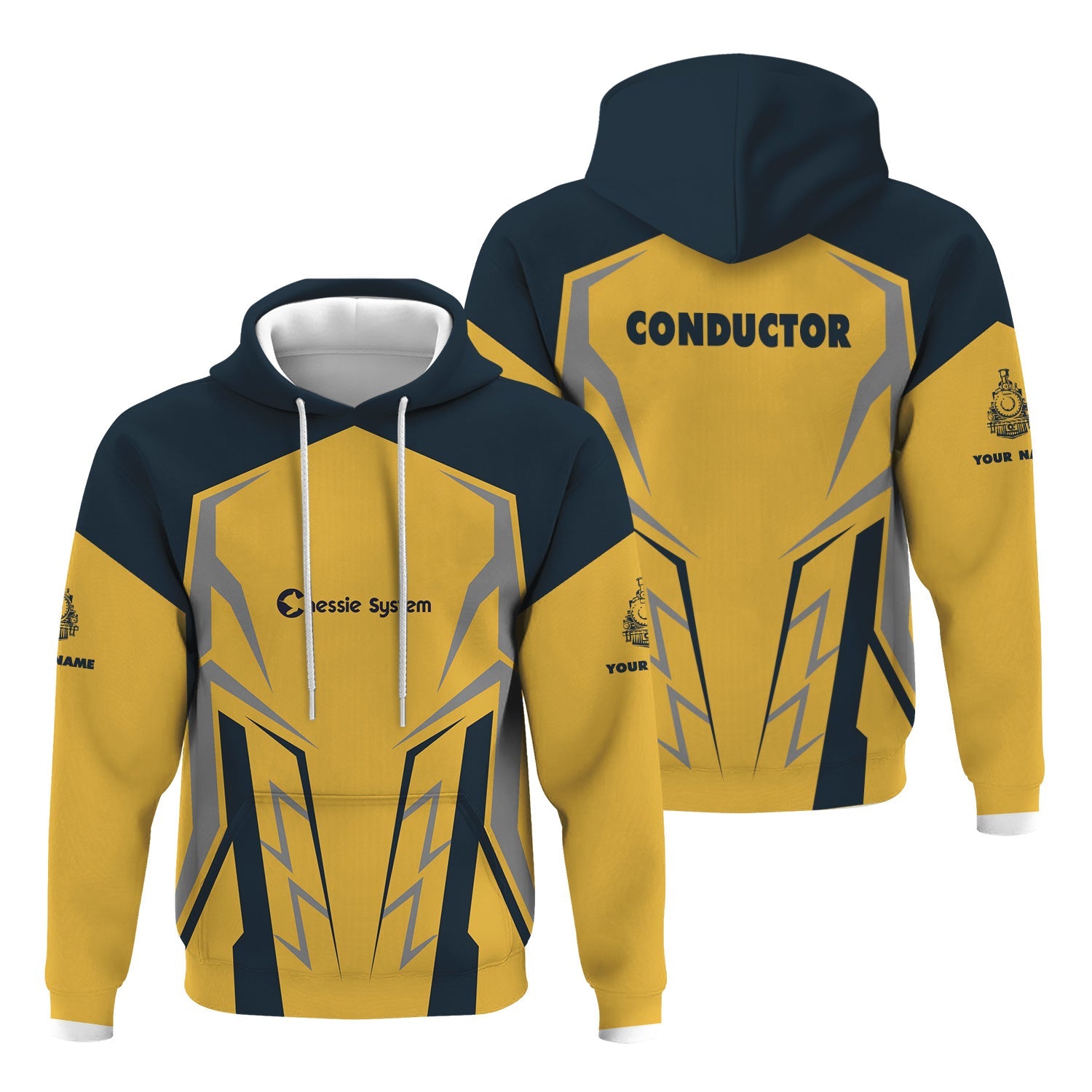 Railspirit Personalized Chessie System Railroad Hoodie Futuristic Design with Custom Job Train Zip Up Hoodie