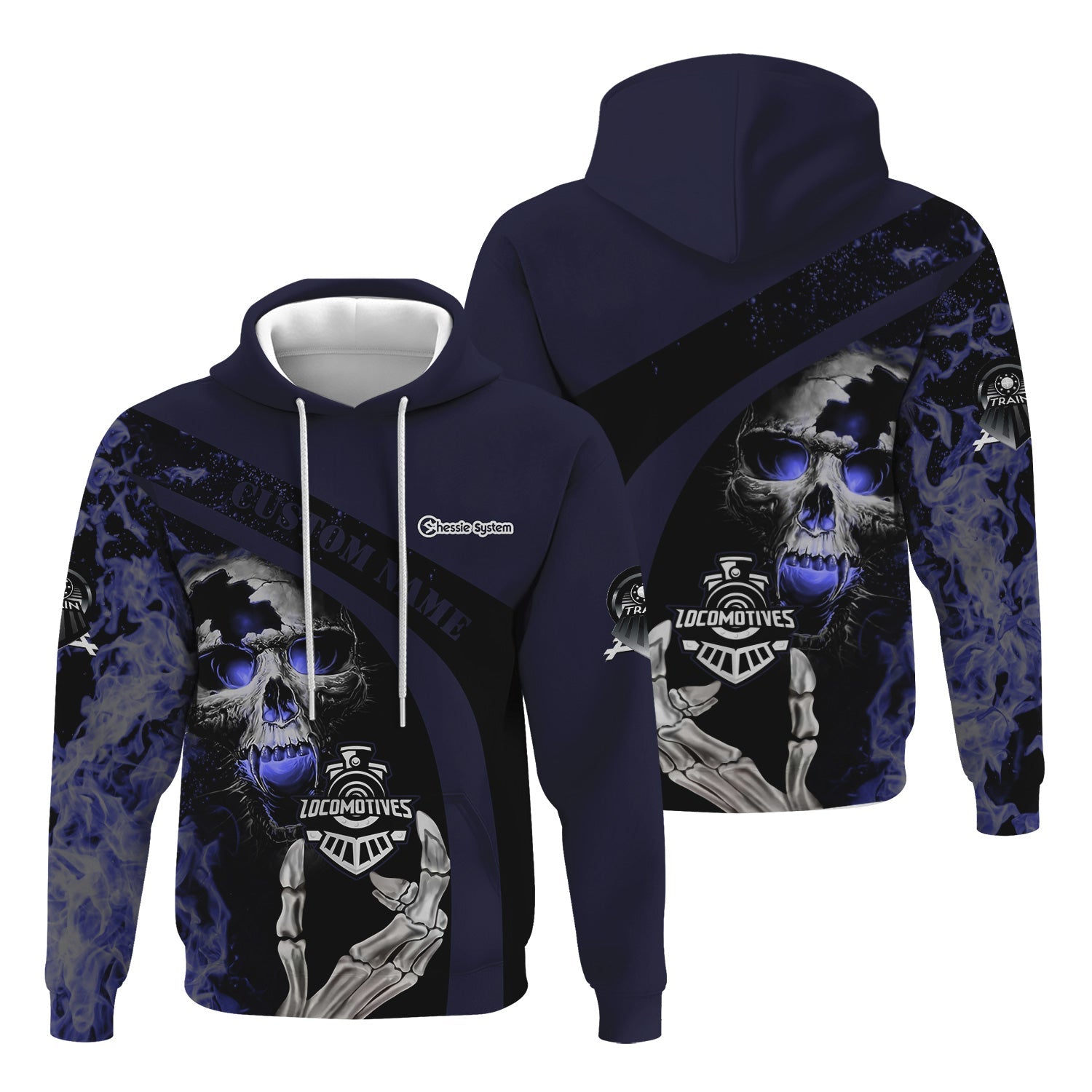 Railspirit Personalized Chessie System Railroad Hoodie Flame Skull Design Train Zip Up Hoodie for Locomotive Fans