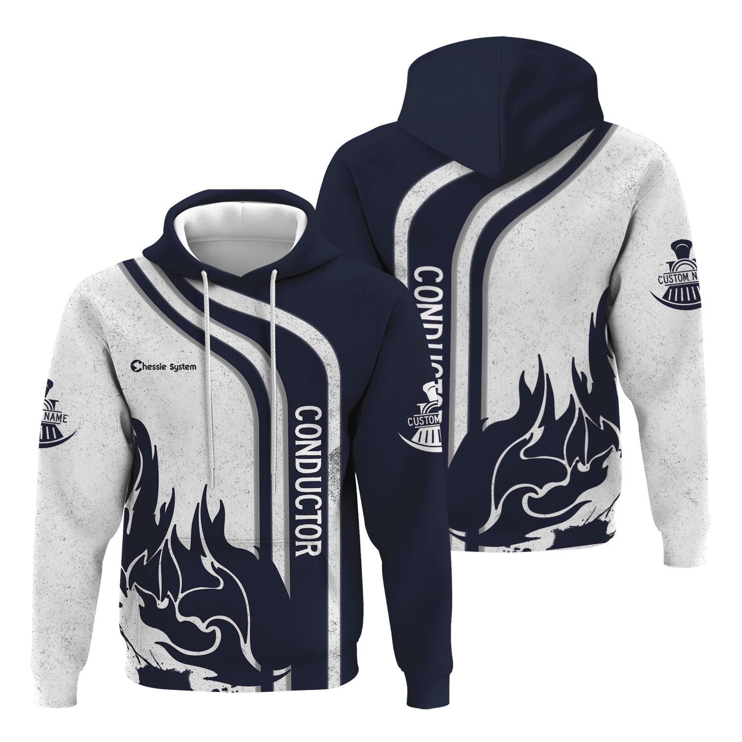 Railspirit Personalized Chessie System Railroad Hoodie Flame Design with Custom Job Position Train Zip Up Hoodie