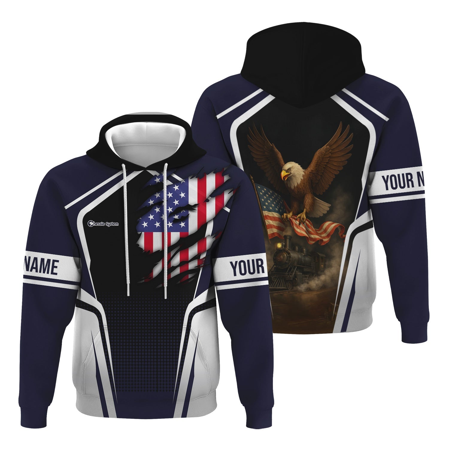 Railspirit Personalized Chessie System Railroad Hoodie American Eagle Vintage Train Zip Up Hoodie