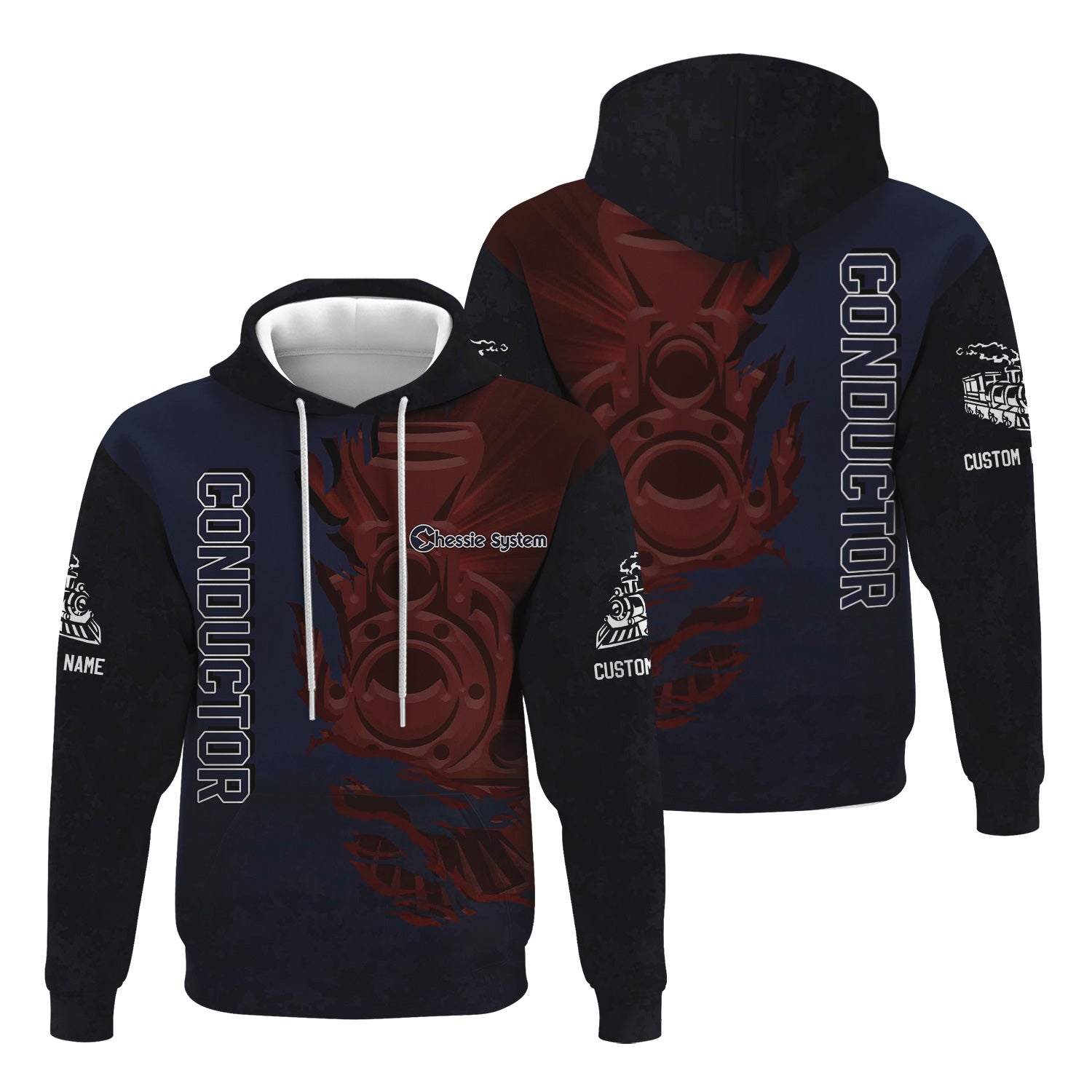 Railspirit Personalized Chessie System Railroad Hoodie Blazing Style with Custom Position Train Zip Up Hoodie