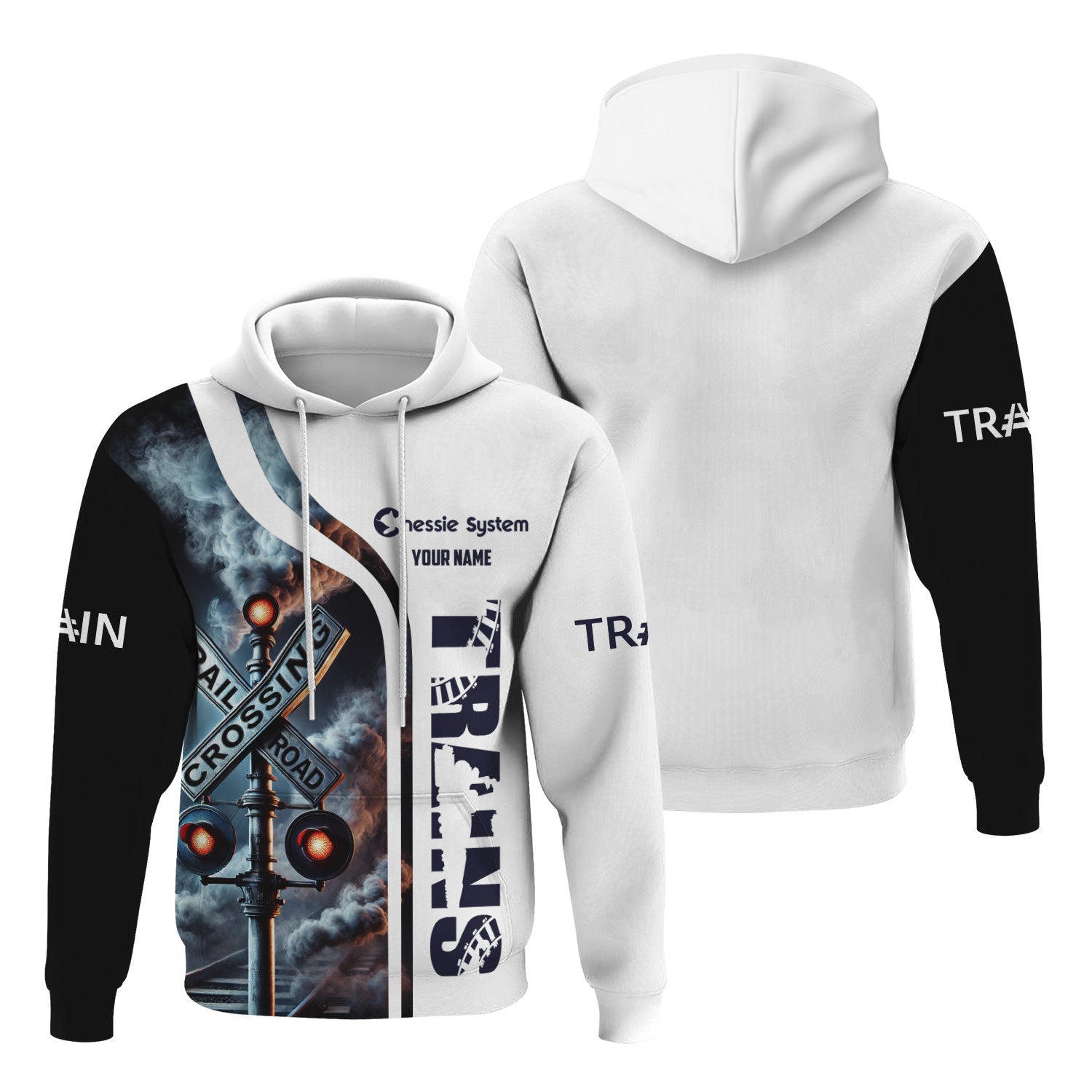 Railspirit Custom Name Chessie System Railroad Hoodie Railroad Crossing Sign Printed Zip Hoodie