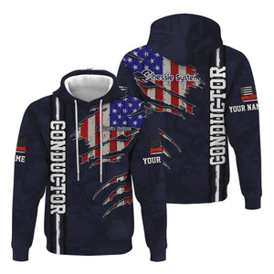 Railspirit Personalized Chessie System Railroad Hoodie USA Flag Claw Art with Custom Job Train Zip Up Hoodie