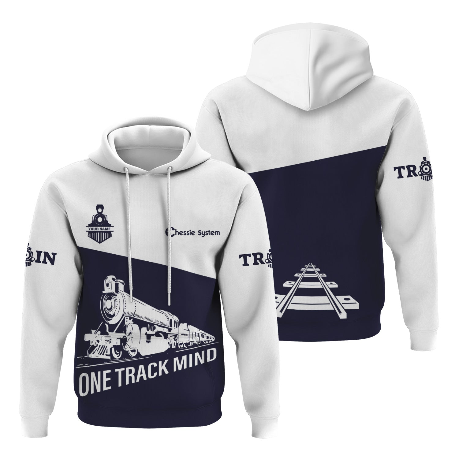 Railspirit Custom Name Chessie System Railroad Hoodie One Track Mind Printed Zip Hoodie