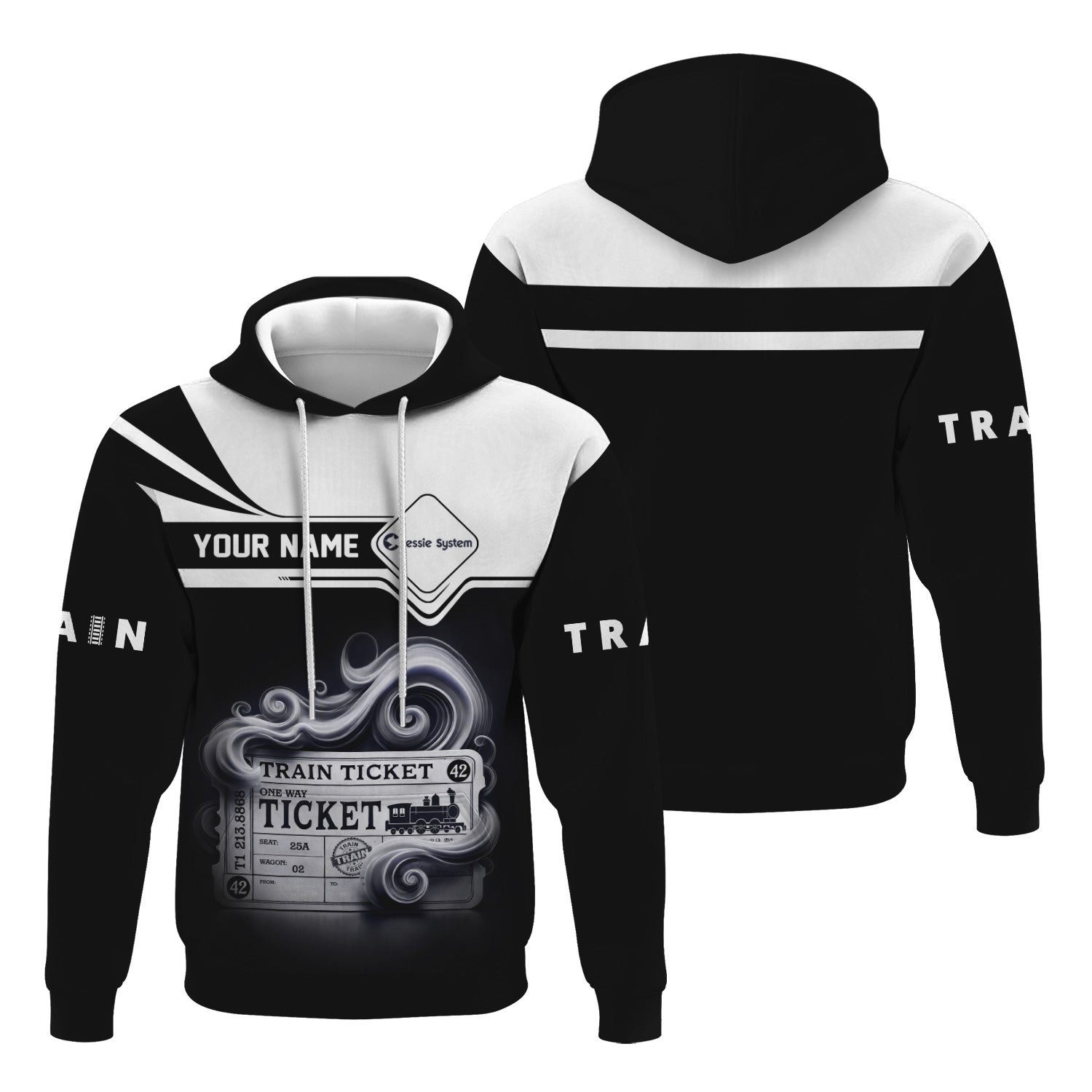 Railspirit Custom Name Chessie System Railroad Hoodie American Train Ticket Printed Zip Hoodie