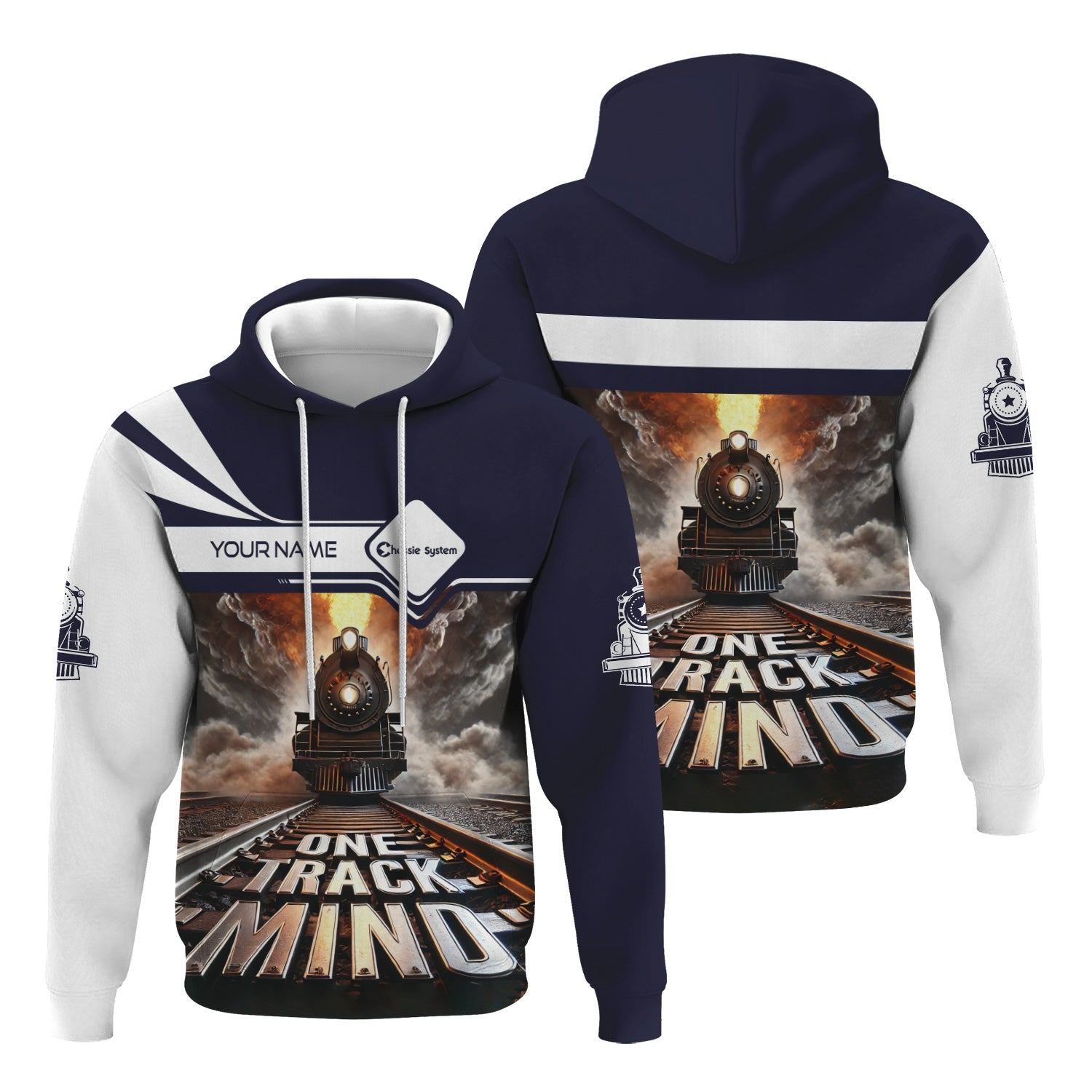 Railspirit Personalized Chessie System Railroad Hoodie One Track Mind Train Printed ZIp Up Hoodie