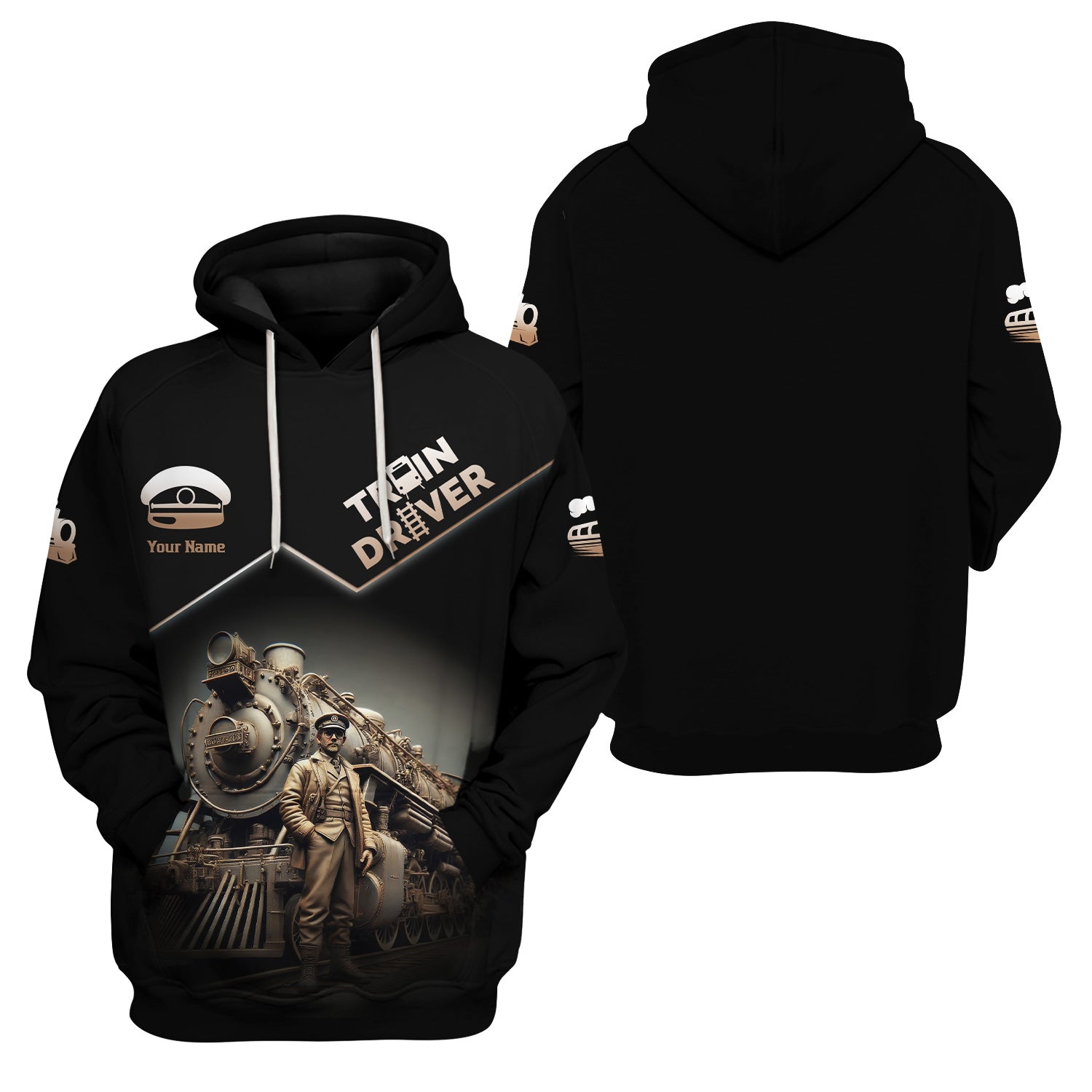 Railspirit Personalized Vintage Steam Train Driver Zip Hoodie – Railroad Gift for Train Lovers