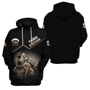 Railspirit Personalized Vintage Steam Train Driver Zip Hoodie – Railroad Gift for Train Lovers