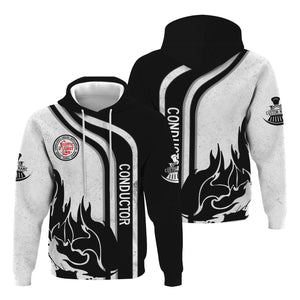 Railspirit Personalized Atlantic Coast Line Railroad Hoodie Flame Design with Custom Job Position Train Zip Up Hoodie