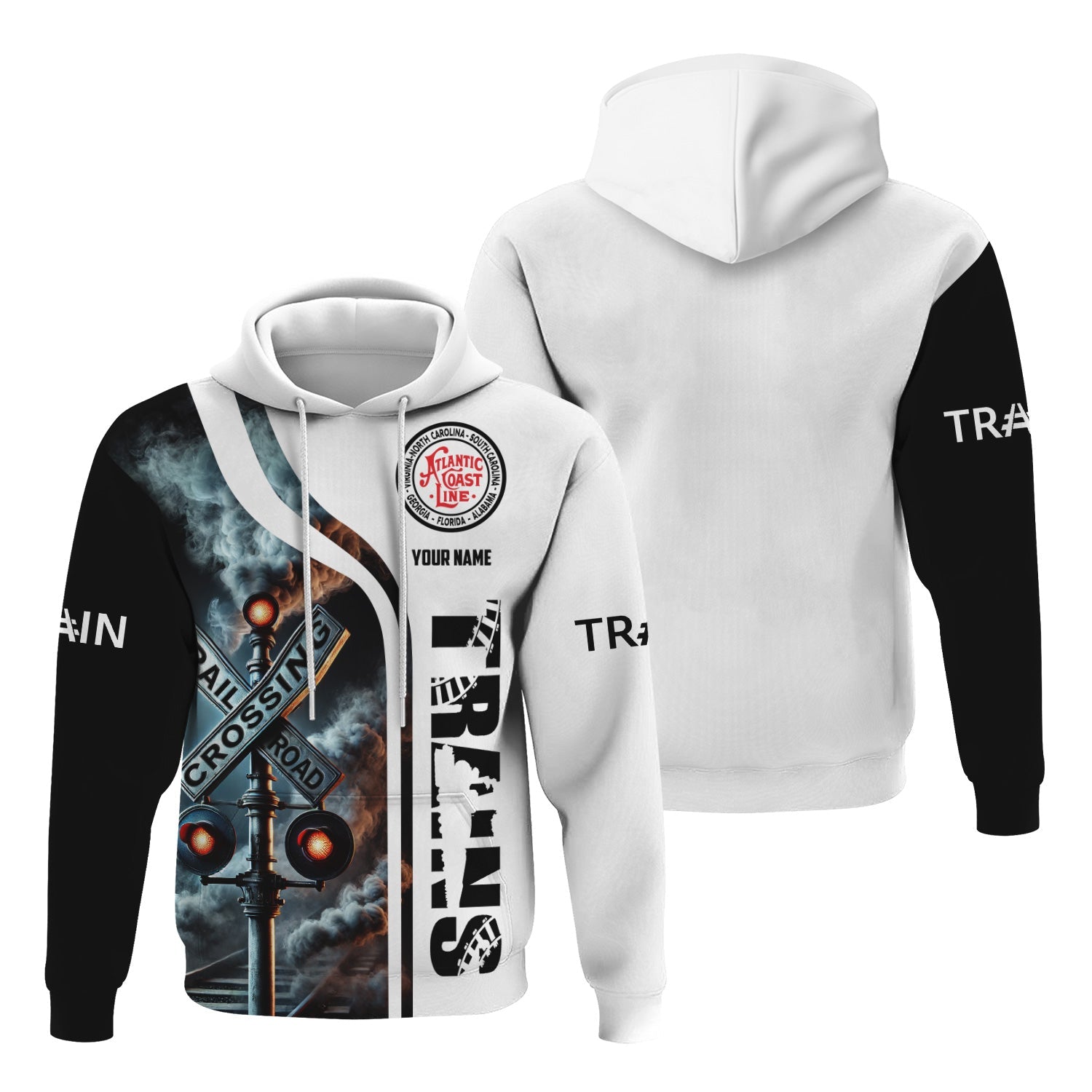 Railspirit Custom Name Atlantic Coast Line Railroad Hoodie Railroad Crossing Sign Printed Zip Hoodie