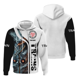 Railspirit Custom Name Atlantic Coast Line Railroad Hoodie Railroad Crossing Sign Printed Zip Hoodie