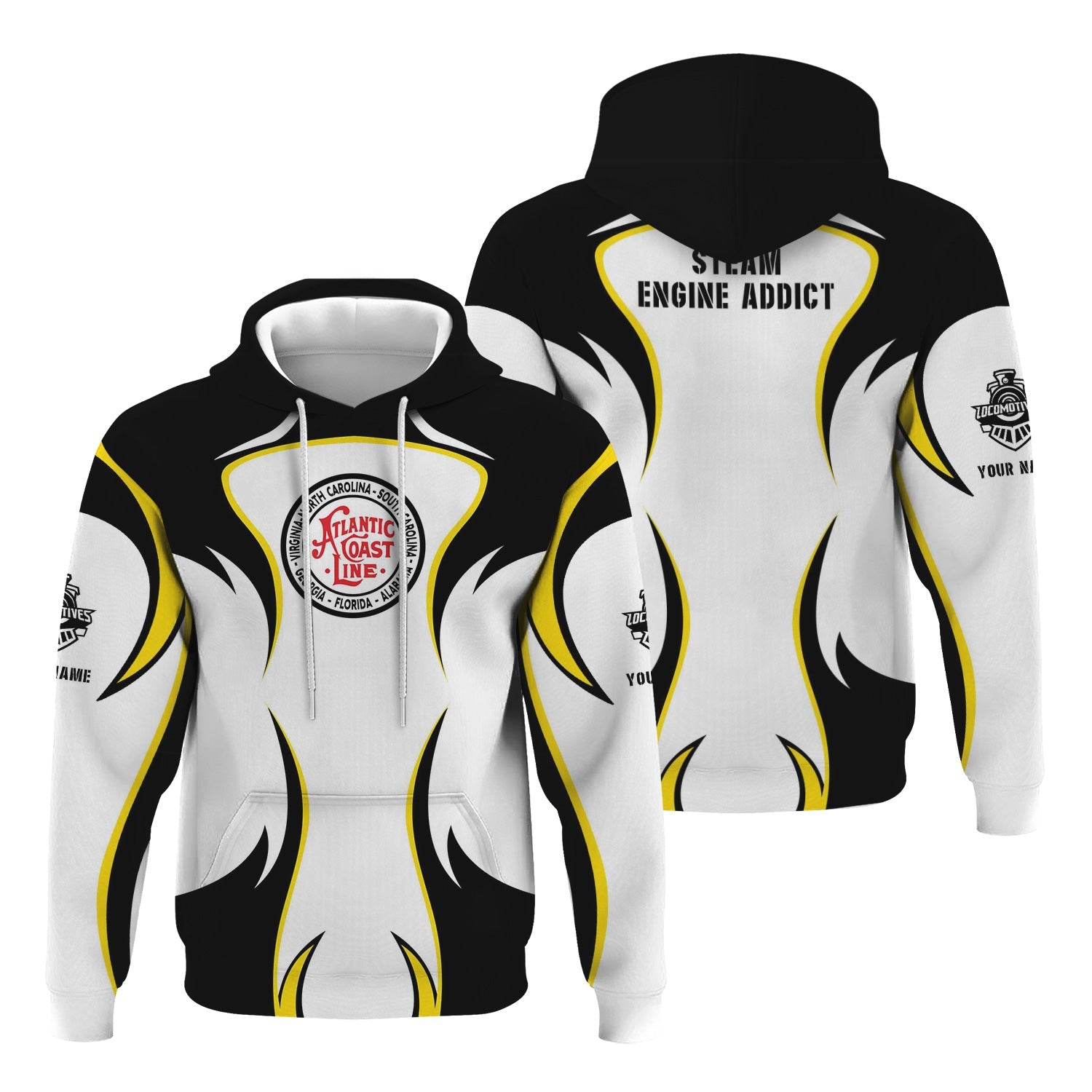 Railspirit Personalized Atlantic Coast Line Railroad Hoodie Distinctive Flame Style Zip Up Hoodie For Steam Engine Addict