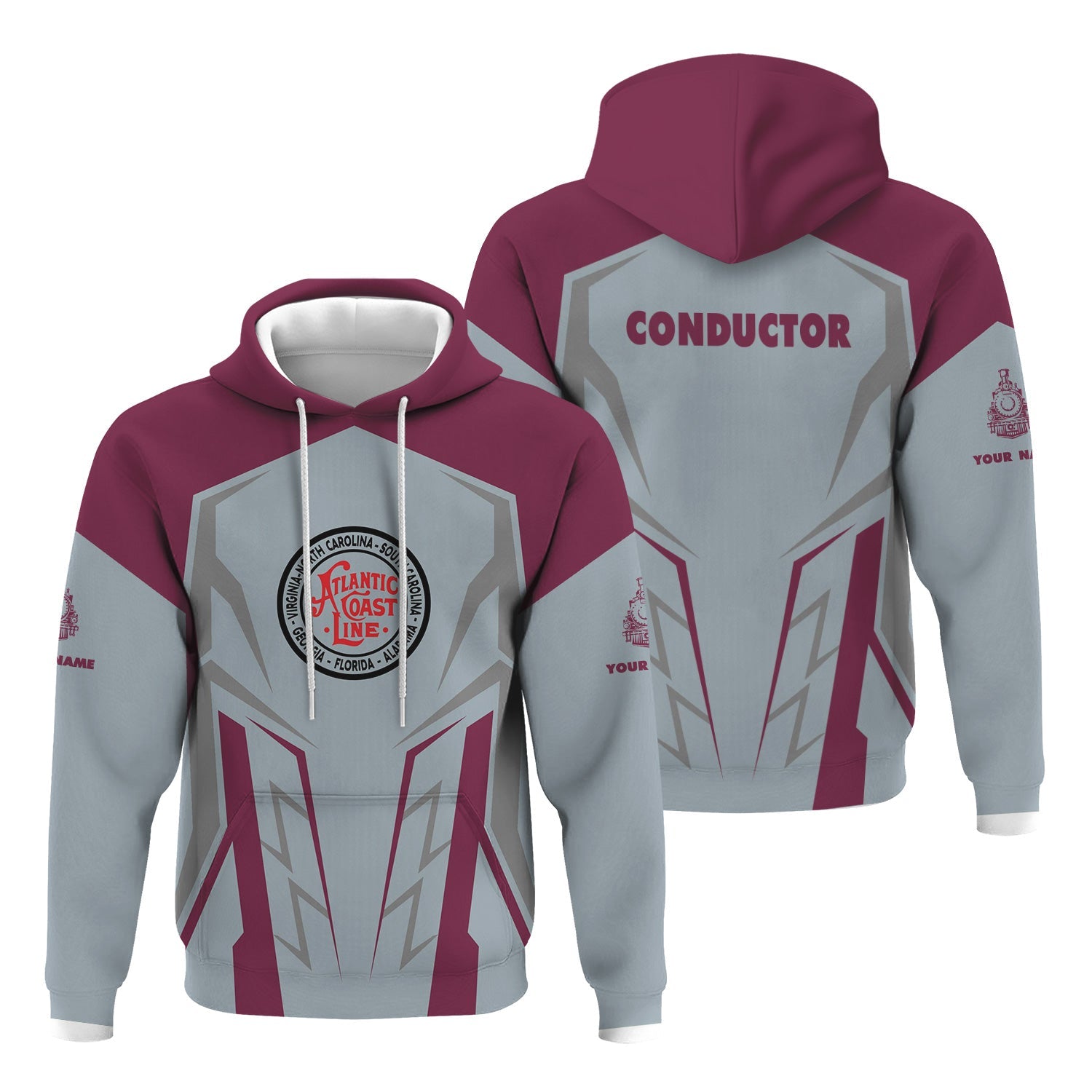 Railspirit Personalized Atlantic Coast Line Railroad Hoodie Futuristic Design with Custom Job Train Zip Up Hoodie