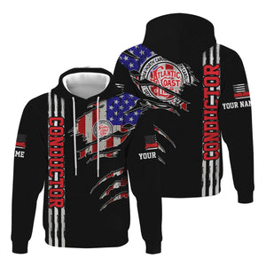 Railspirit Personalized Atlantic Coast Line Railroad Hoodie USA Flag Claw Art with Custom Job Train Zip Up Hoodie