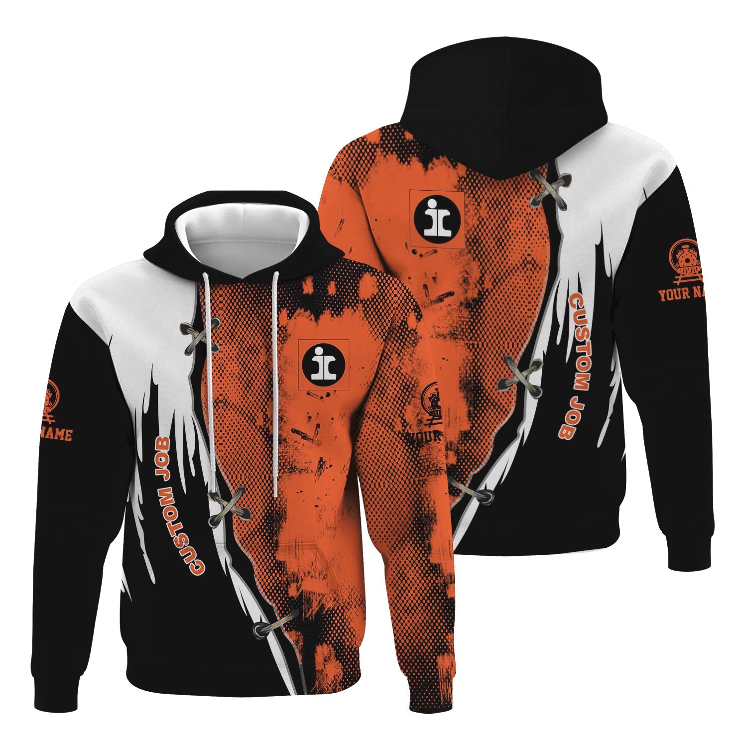 Railspirit Personalized Illinois Central Railroad Hoodie Retro Stitches Design with Custom Position Train Zip Up Hoodie