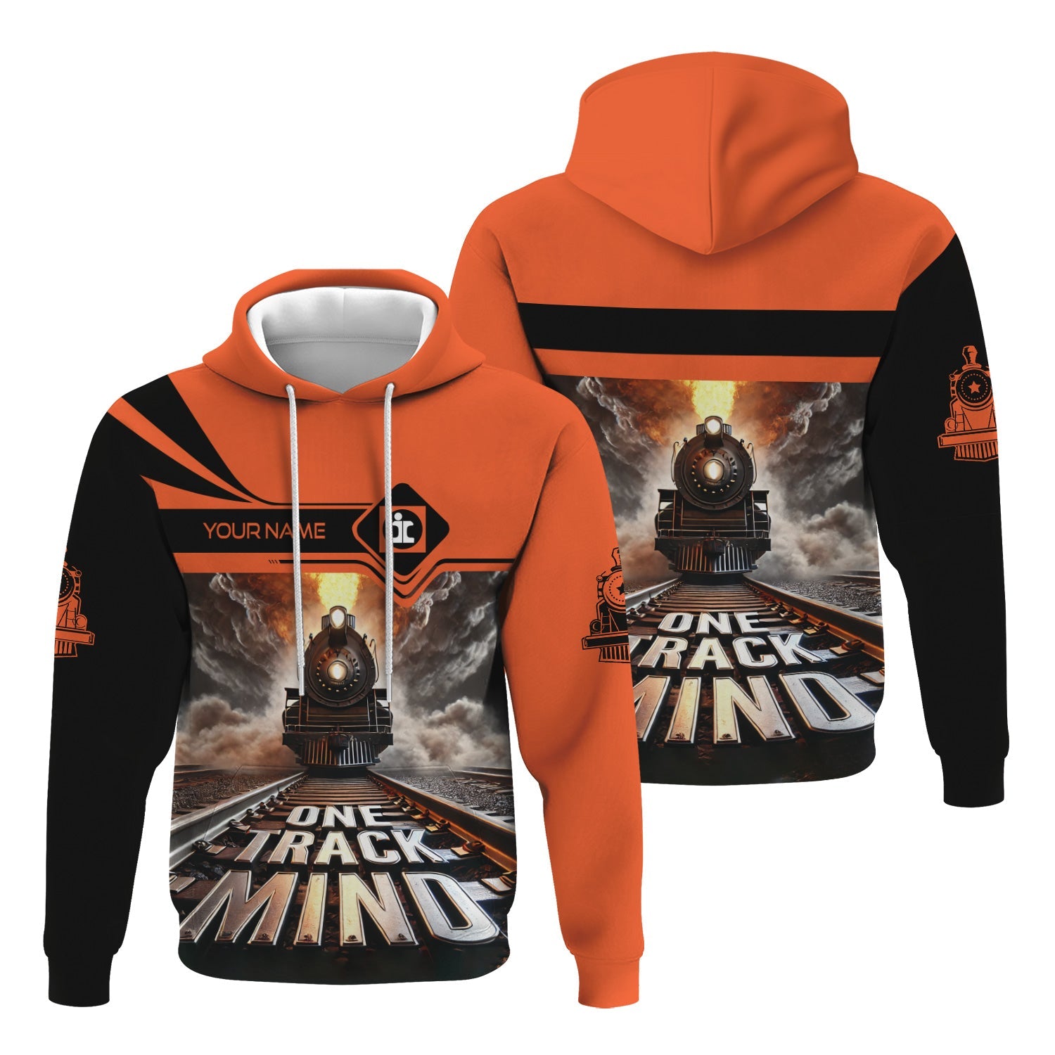 Railspirit Personalized Illinois Central Railroad Hoodie One Track Mind Train Printed ZIp Up Hoodie