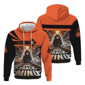 Railspirit Personalized Illinois Central Railroad Hoodie One Track Mind Train Printed ZIp Up Hoodie