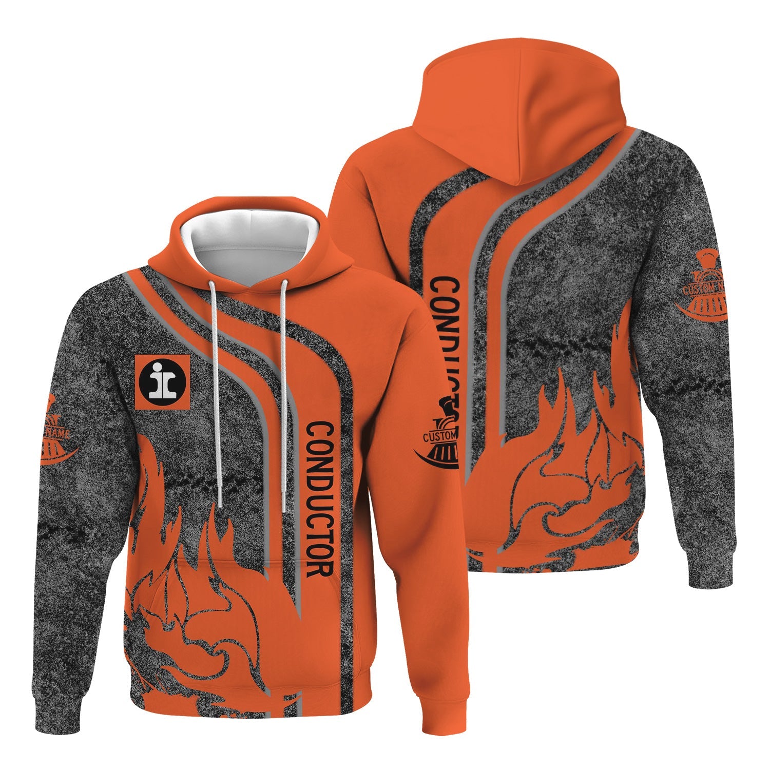 Railspirit Personalized Illinois Central Railroad Hoodie Flame Design with Custom Job Position Train Zip Up Hoodie