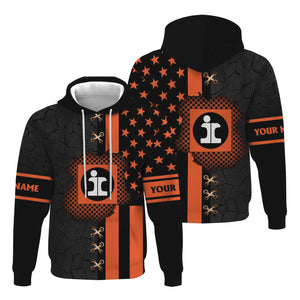 Railspirit Personalized Illinois Central Railroad Hoodie American Flag with Crack Effect Train Zip Up Hoodie