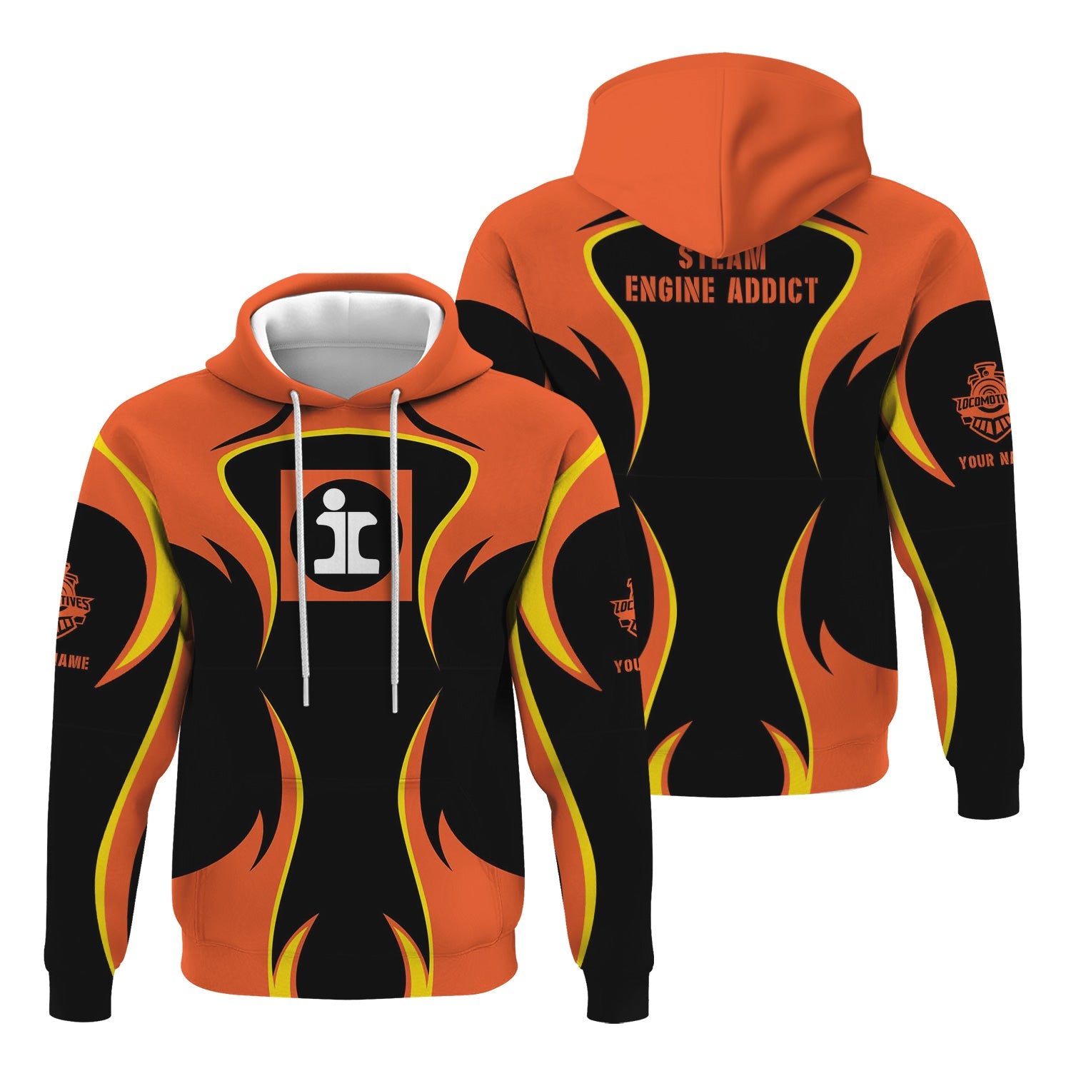 Railspirit Personalized Illinois Central Railroad Hoodie Distinctive Flame Style Zip Up Hoodie For Steam Engine Addict