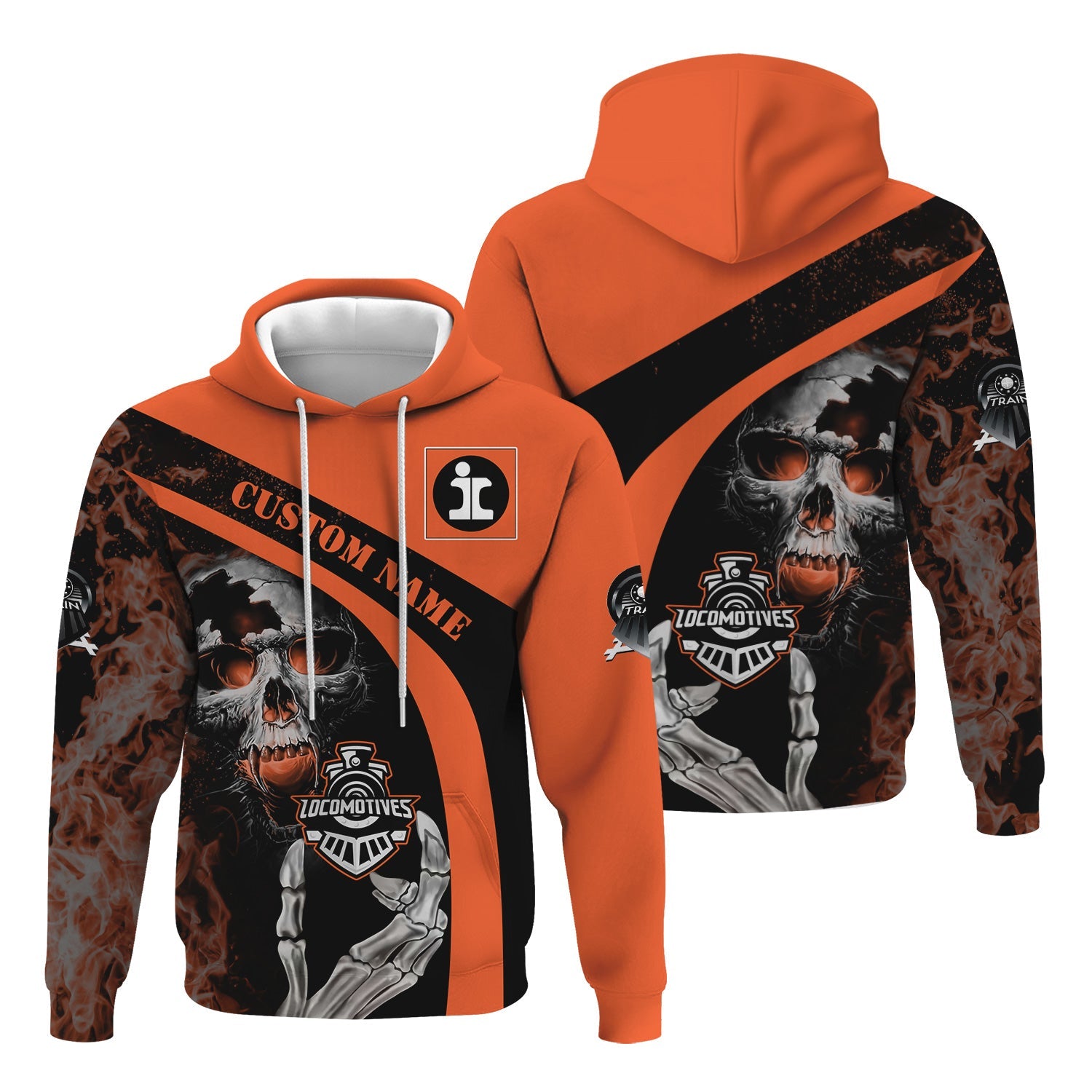 Railspirit Personalized Illinois Central Railroad Hoodie Flame Skull Design Train Zip Up Hoodie for Locomotive Fans