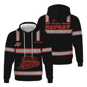 Railspirit Custom Name Chicago and North Western Railway Hoodie Eat Train Sleep Repeat Printed Train Zip Hoodie