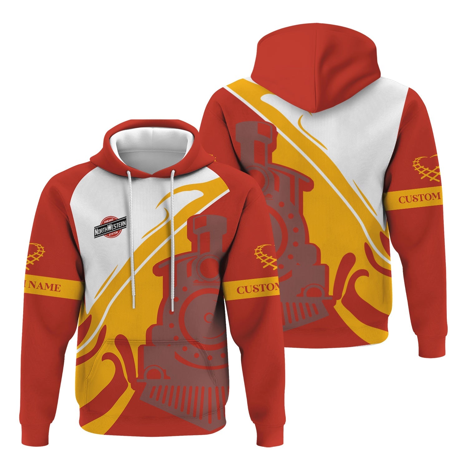 Railspirit Personalized Chicago and North Western Railway Hoodie Flame-Inspired Style Zip Up Hoodie Gift Idea For Train Lovers