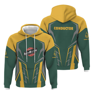 Railspirit Personalized Chicago and North Western Railway Hoodie Futuristic Design with Custom Job Train Zip Up Hoodie
