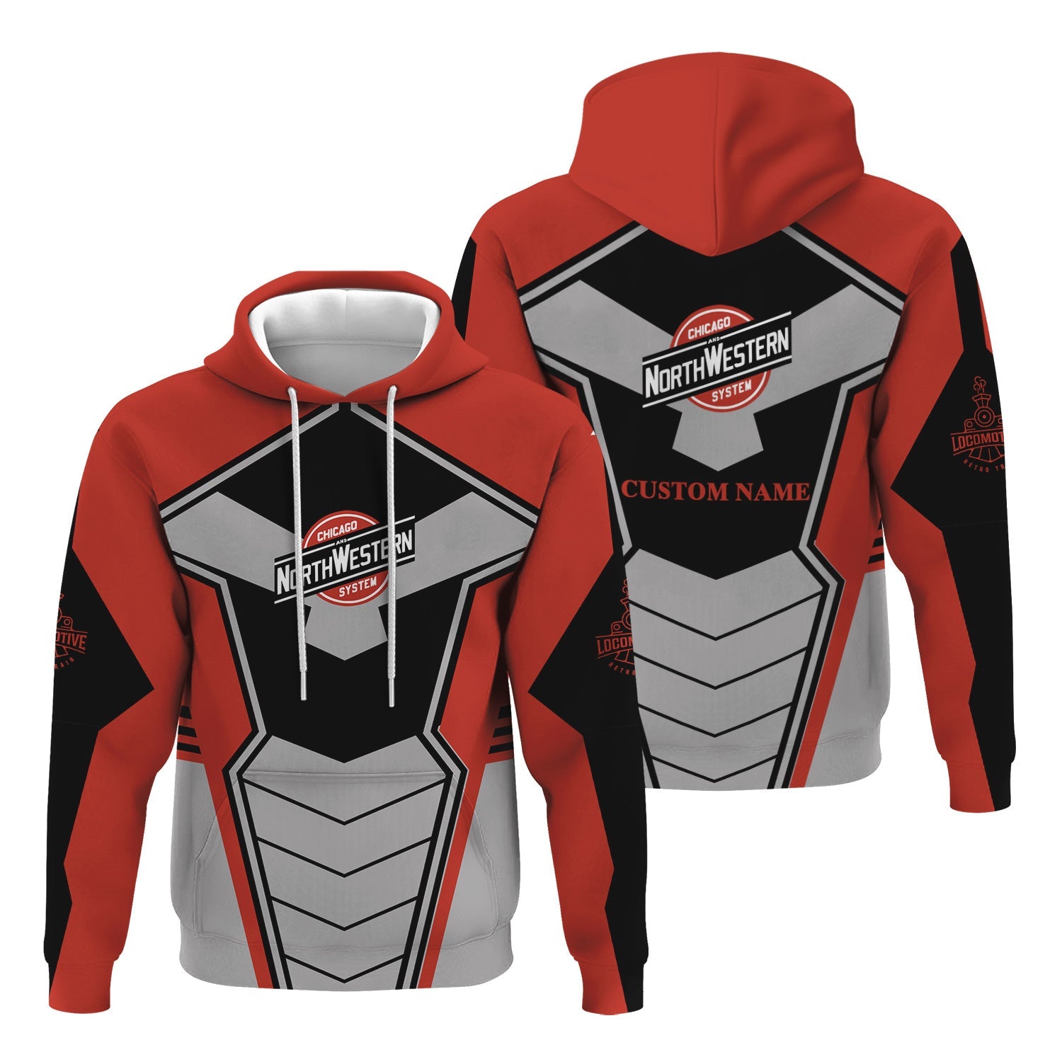 Railspirit Personalized Chicago and North Western Railway Hoodie Engine-Inspired Style Train Zip Up Hoodie for Railroad Fanatic