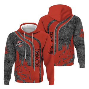 Railspirit Personalized Chicago and North Western Railway Hoodie Flame Design with Custom Job Position Train Zip Up Hoodie