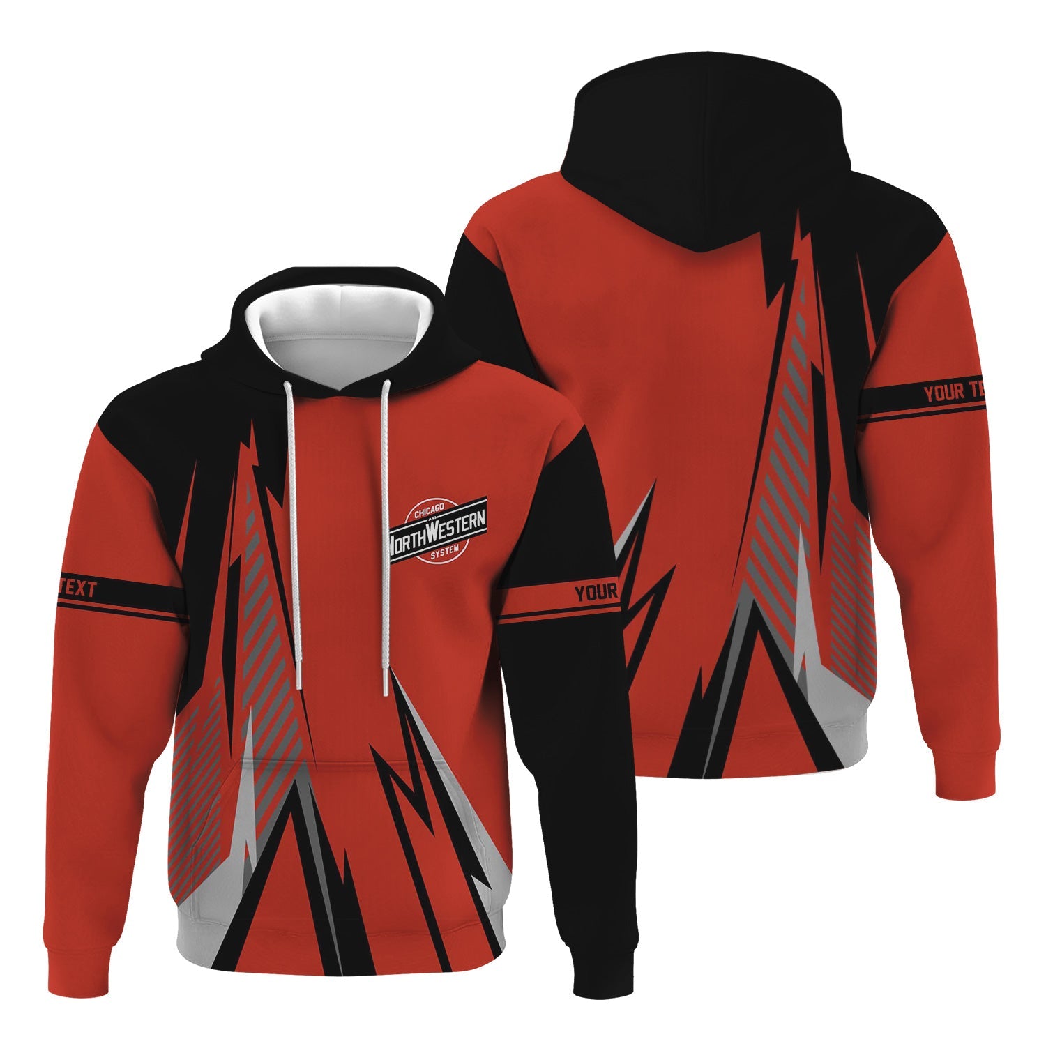 Railspirit Personalized Chicago and North Western Railway Hoodie Lightning-Inspired Railway Style Zip Up Hoodie For Train Lovers