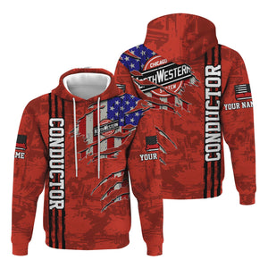 Railspirit Personalized Chicago and North Western Railway Hoodie USA Flag Claw Art with Custom Job Train Zip Up Hoodie