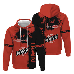 Railspirit Personalized Chicago and North Western Railway Hoodie Engine Heartbeat and Track Love Style Zip Up Hoodie Gift Idea For Train Lovers