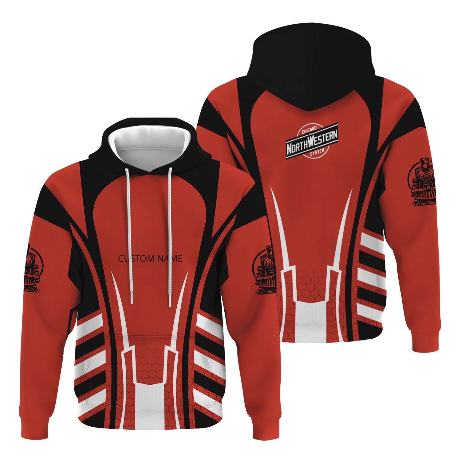 Railspirit Personalized Chicago and North Western Railway Hoodie Striped Railroad Style Train Zip Up Hoodie All Over Print