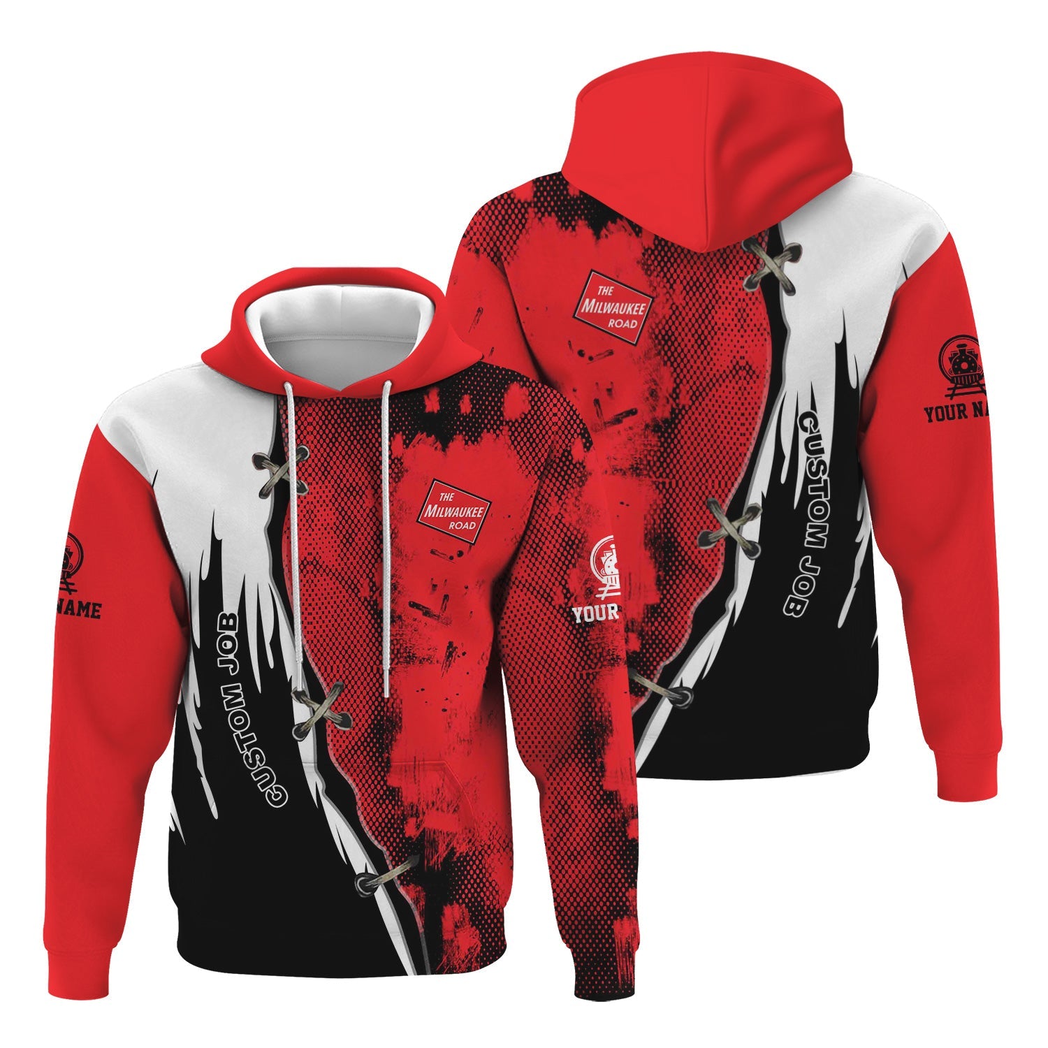 Railspirit Personalized Chicago, Milwaukee, St.Paul and Pacific Railroad Hoodie Retro Stitches Custom Position Milwaukee Road Train Zip Up Hoodie